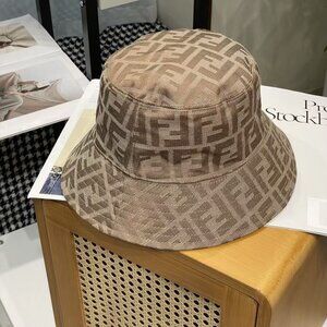 Fendi Brown Tech Fabric Bucket Hat Jacquard fabric Reversible